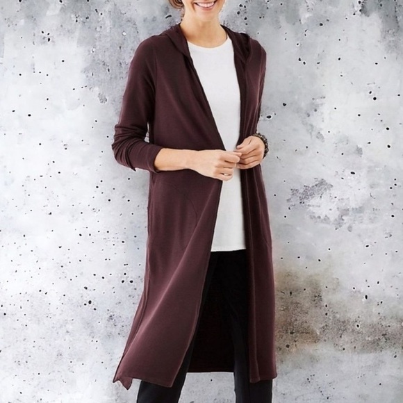 J. Jill Sweaters - Women’s J.Jill Luxe Tencel burgundy colored hooded cardigan with pockets XS